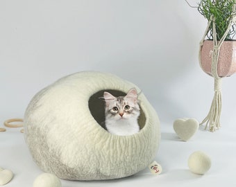 Cat cave Bob light grey 100% wool fair, ecological and tested for harmful substances