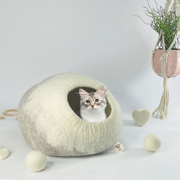 Katzenhöhle Bob hellgrau 100% Wolle fair, ökologisch und schadstoffgeprüft
