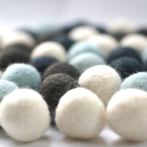 100% Wool Felt Balls, blue shades, 50 pcs, 1 inch (2.3 cm), pure wool, Mix Winter