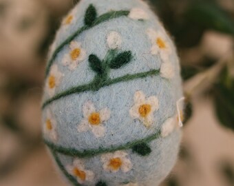 Felt hand felted light blue with beautiful flower ornaments