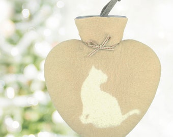 Herzwärmflasche Katze beige