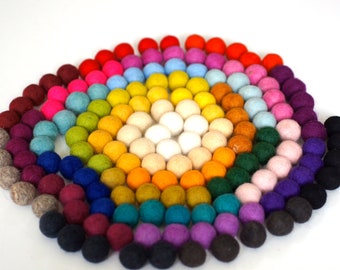 100% Wool Felt Balls, multicolor shades, 150 pcs, 1 inch (2.3 cm), pure wool, Mix Rainbow