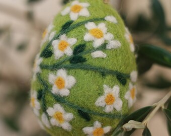 Felt hand-felted green iridescent with beautiful flower ornaments