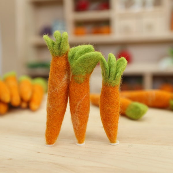 3 Karotten in 3 Größen Kaufladen Gemüse 100% Wolle
