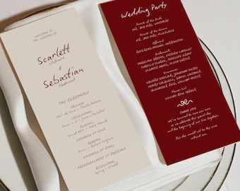 Illustrated Wedding Program Template with Hand Drawn Doodle, Ceremony Stationery Order of Service Card, Vintage Timeline | Scarlett
