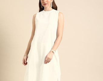 Frauen Ärmelloses Kurta Set mit Palazzo | Solide Baumwolle Kurti & Hose | Minimalistische ethnische Co-ord Set/Made in Indien/Erhältlich in 8 Farben