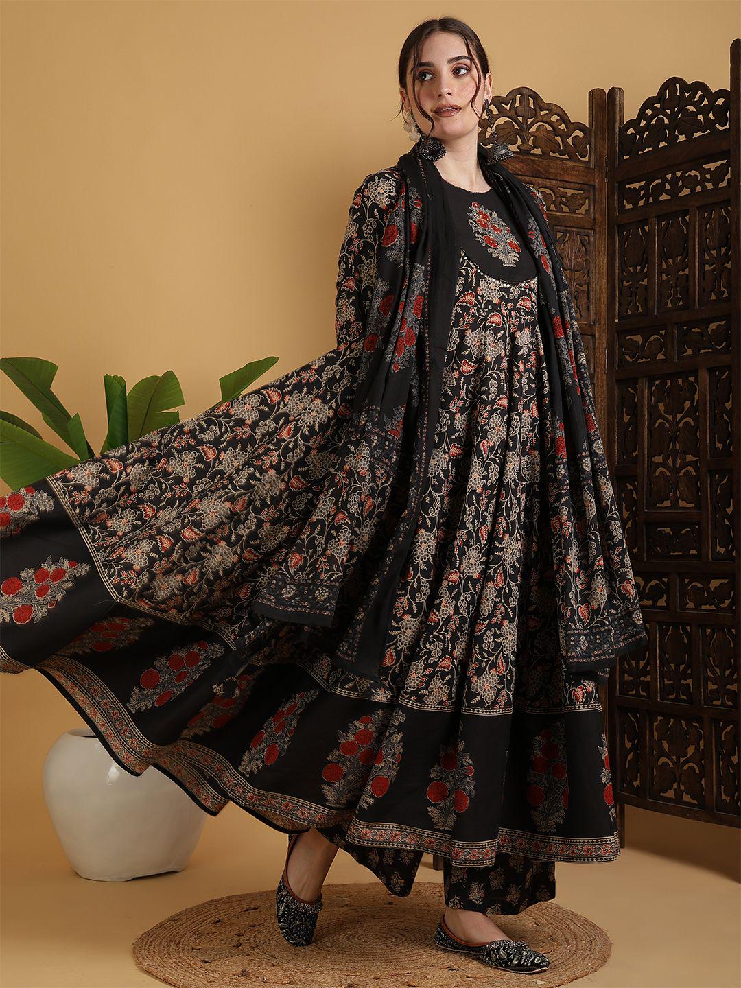 ajrak dupatta with black dress Kohl Black Ajrakh silk dupatta I Handcrafted – Forsarees main image 0