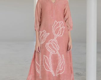 Terracotta Peach Embroidered Kurta Set |Handcrafted Cotton Outfit | Festive Elegant Indian Clothing|Boho Ethnic Wear | Handmade Summer Dress