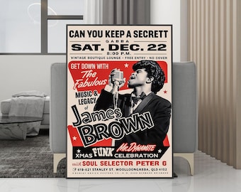 Plakat z koncertu Jamesa Browna na żywo – wydruk na płótnie – wystrój domu – sztuka ścienna w stylu vintage – prezent urodzinowy