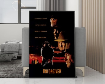 Unforgiven (1992) klassieke filmposter canvas muurkunst - ingelijste print - filmfans collectie - kamerdecoratie - verjaardagscadeau