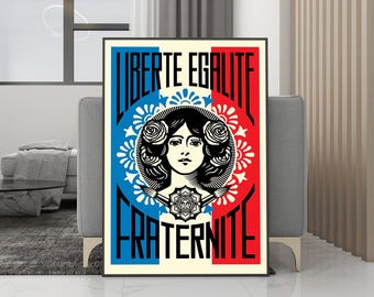 Shepard Fairey, Wolność równości, braterstwo, plakat vintage – wydruk na płótnie – wystrój domu – sztuka ścienna w stylu vintage – dekoracja łazienki – zabawne prezenty