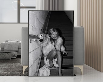 Plakat na płótnie z Kate Moss – wydruk bez ramki – czarno-biały plakat dekoracyjny – wystrój pokoju – prezent urodzinowy