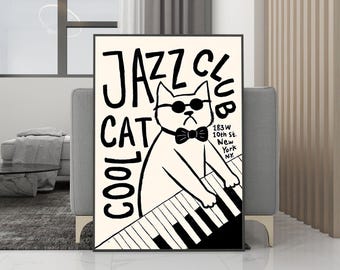 Cool Cat poster jazzclub - canvasafdruk - woondecoratie - vintage muurkunst - verjaardagscadeau