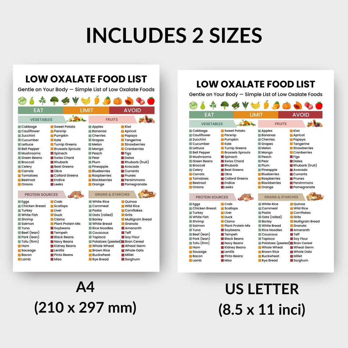 Low Oxalate Food List Printable | Kidney Stone Diet & Renal Diet Chart ...