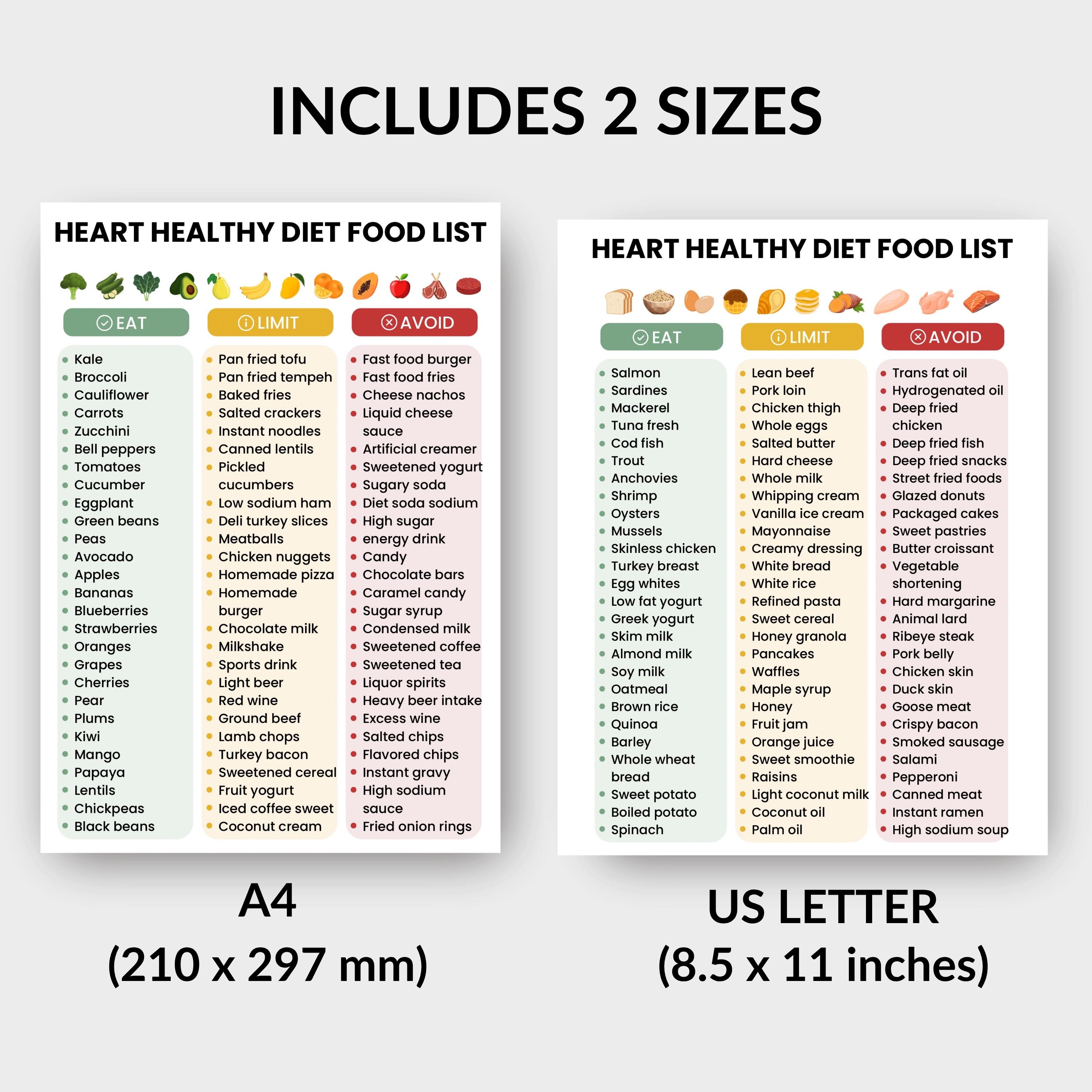 Heart Healthy Food List Printable | Cardiac Diet Menu Guide | Low ...