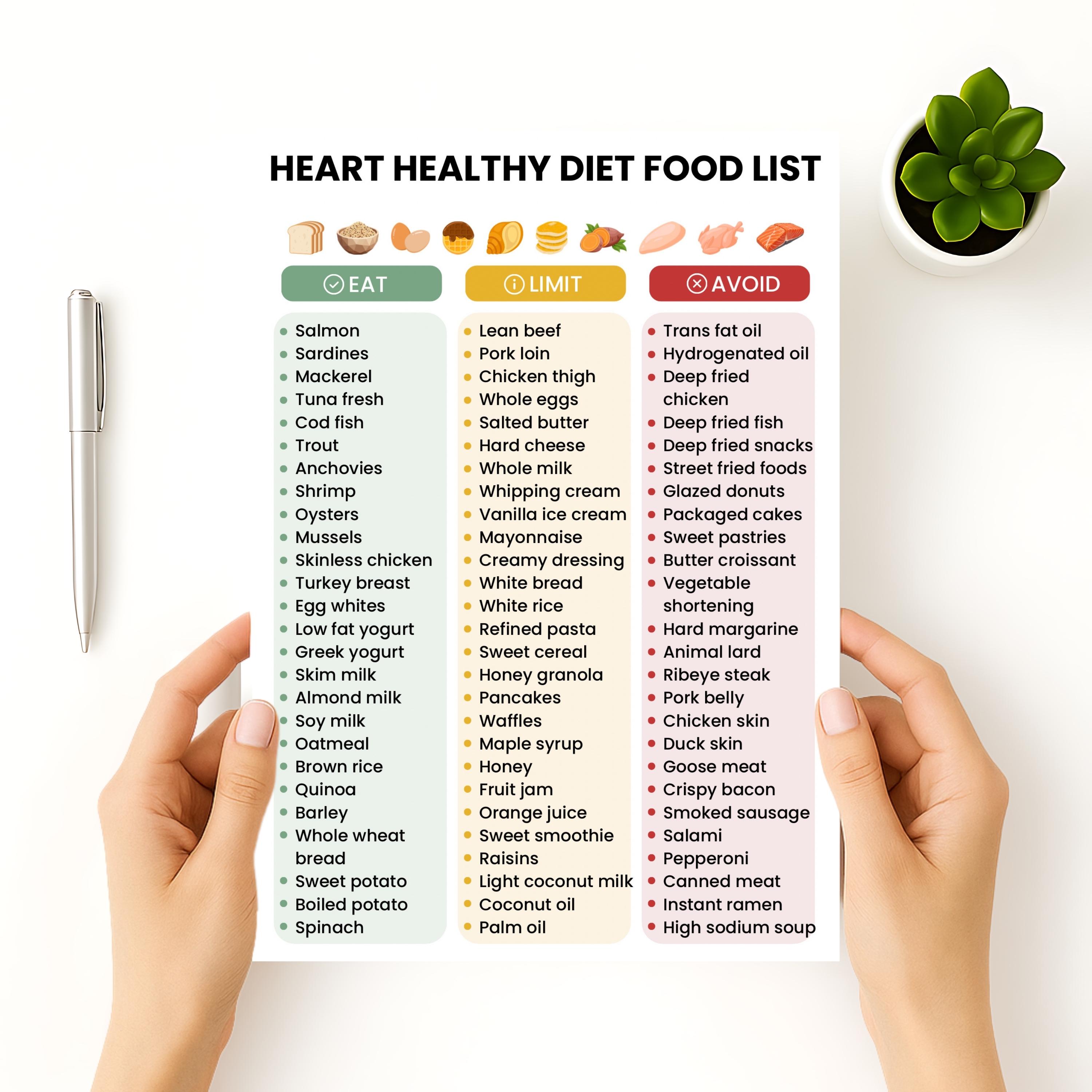 Heart Healthy Food List Printable | Cardiac Diet Menu Guide | Low ...
