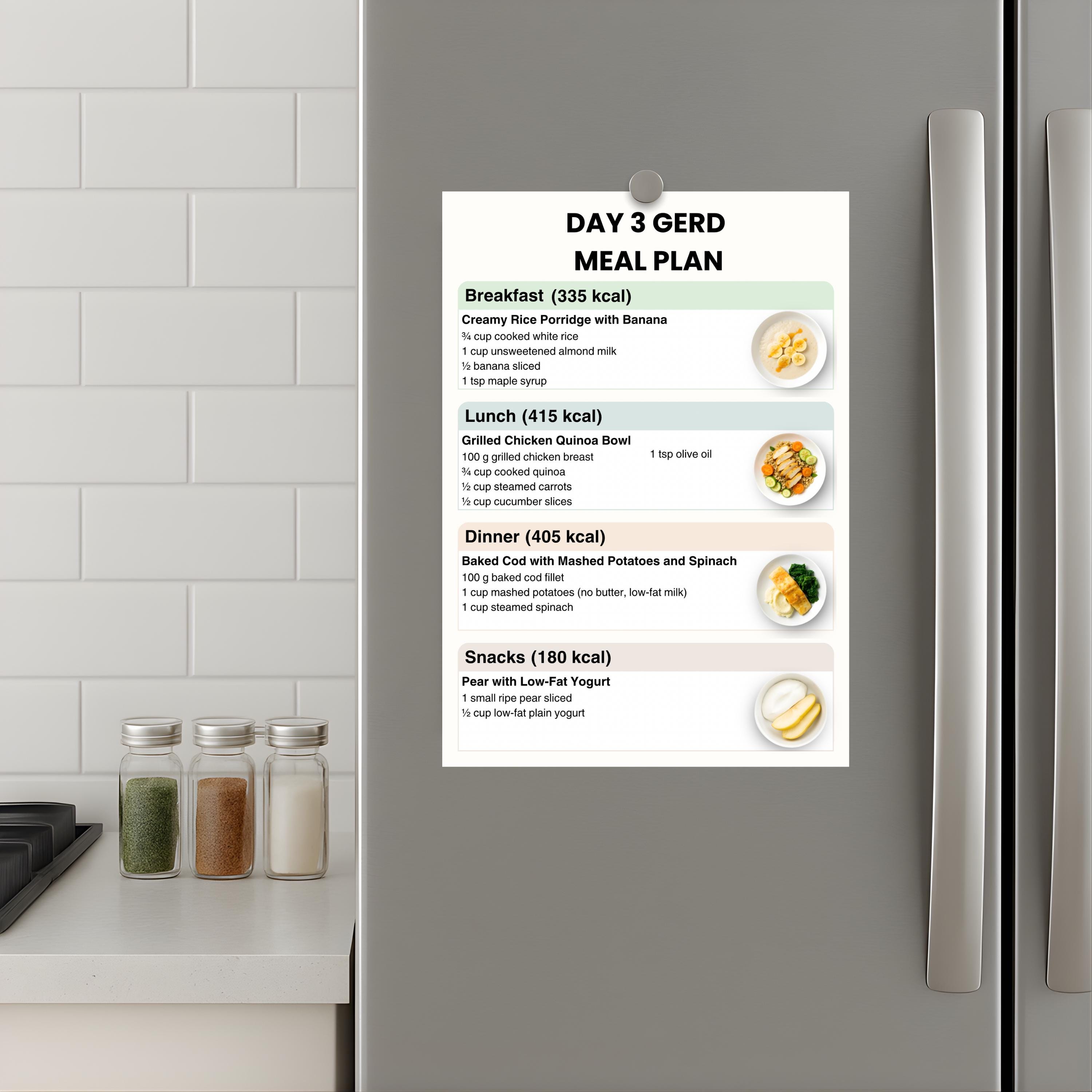 Gerd Menu Plan Example 7 Day GERD Meal Plan Printable | Acid Reflux Meal Plan | Heartburn Diet ...