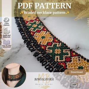 Wzór na ukraiński naszyjnik z koralików | Samouczek tkania koralików | Pobierz plik PDF natychmiast