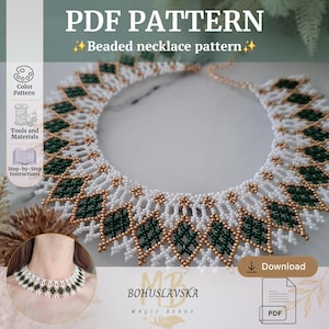 Patroon voor een Oekraïense kralenketting (choker) | Handleiding voor het weven met kleine kralen | Direct te downloaden als PDF