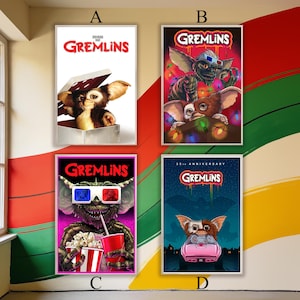 Impresión en lienzo de la película clásica Gremlins / Póster de película sin marco / Decoración estética para dormitorio y sala de estar / Regalos navideños imagen 1
