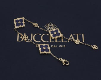 Vintage Women's Lapis lazuli Bracelet, S925 Silver Plated 18K Gold Four-petal Flower Bracelet, Wedding Jewelry, Gift for Mother