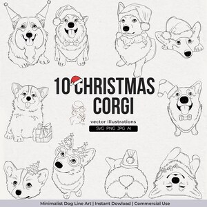 Corgi Illustrationer Julhundar Vektor Linjekonst Bundle