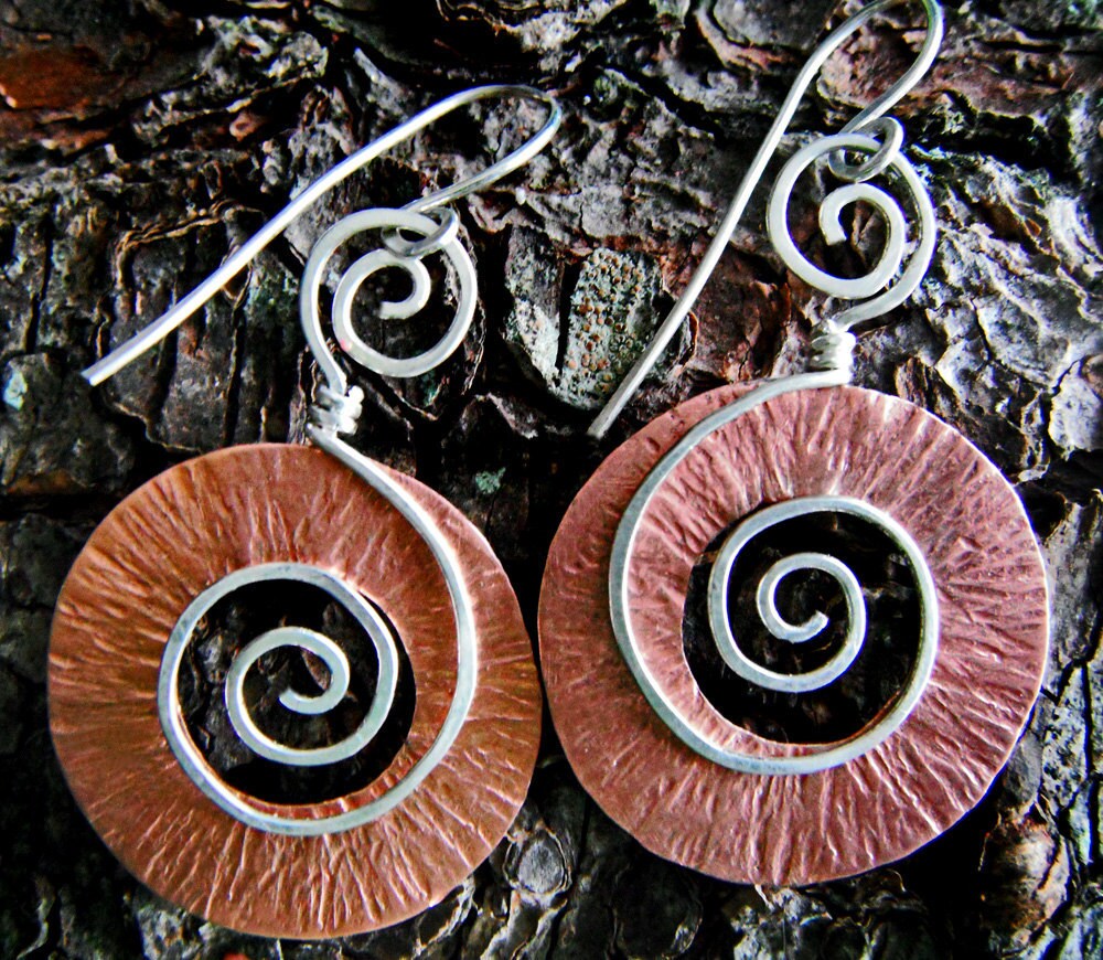 Copper Earrings with Sterling Silver Spirals Hand and Etsy