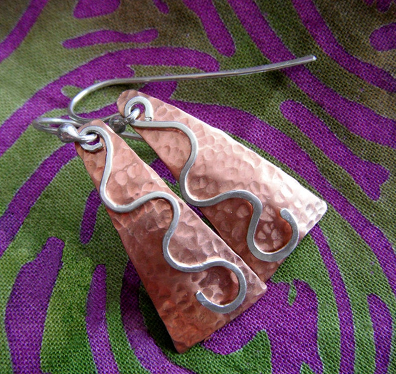 Copper Earrings Hammered With Sterling Silver Earwires and Etsy