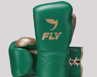 Leather Boxing Gloves: Superlace X Fly, Green, Gold