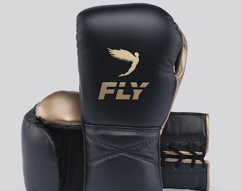 Leather Boxing Gloves: Superlace X Fly, Black, Gold