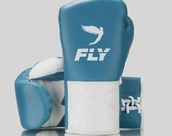 Leather Boxing Gloves: Superlace X Fly Blue , White