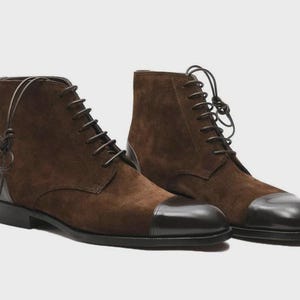 Handmade Brown Ankle High Boots Cap Toe Men Dress Leather Suede Boots For Men