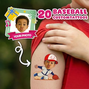Personalized Baseball Temporary Tattoos, Custom Photo Tattoos, Temporary Cartoon Tattoos, Party Favors Gifts.