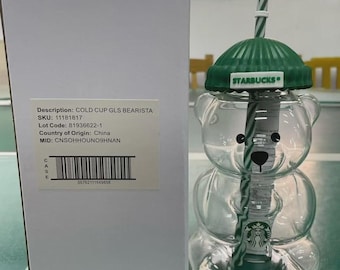 2026 Starbucks Barista Bear Cup Limited Edition Glass Cup Xmas gift 591ml US