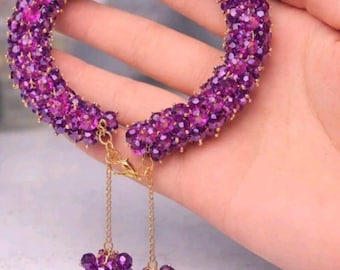 Handmade Crystal Bracelet with Gold Accents | Adjustable Elegant Beaded Jewelry