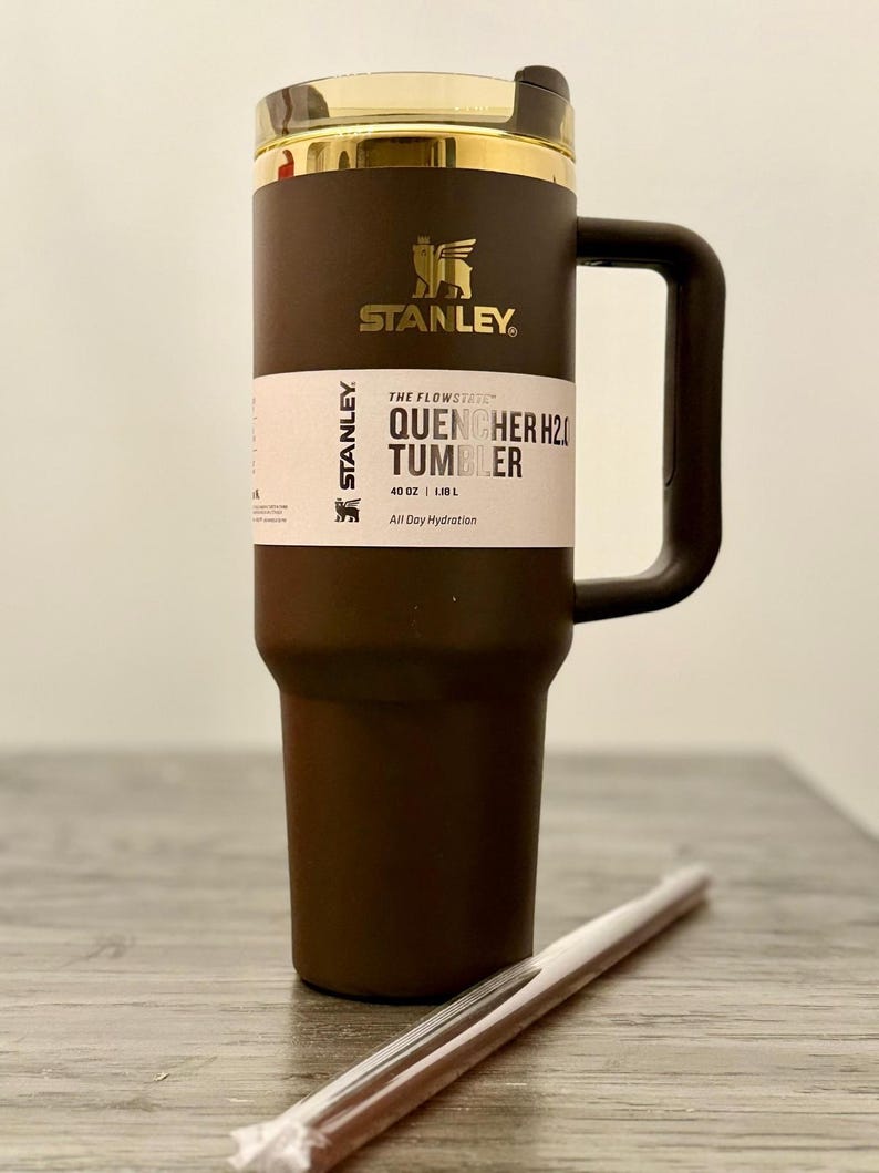 Chocolate Gold Stanley Quencher Tumbler – 40oz Insulated Travel Mug with Handle Bild 2