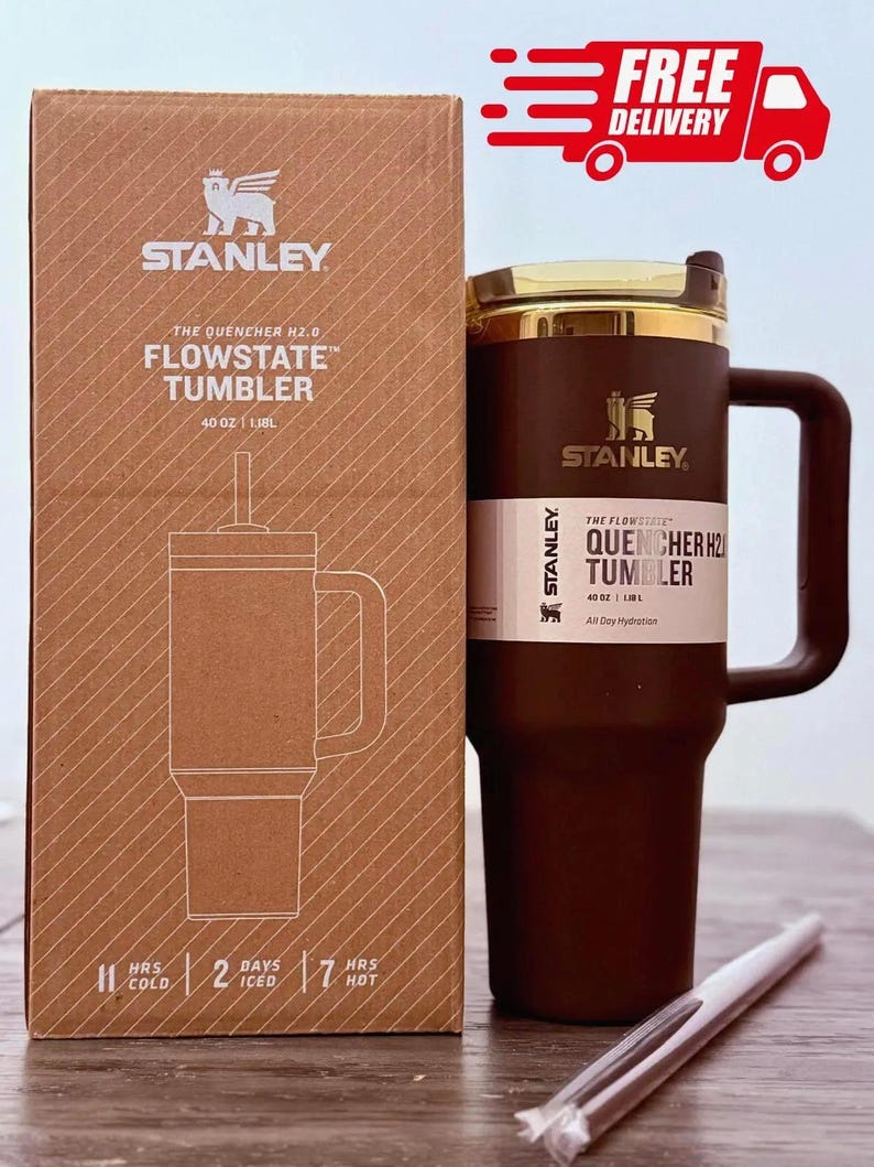 Chocolate Gold Stanley Quencher Tumbler – 40oz Insulated Travel Mug with Handle Bild 1