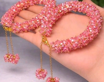 Handmade Pink Crystal Bracelet | Adjustable Beaded Bracelet for Women | Elegant Sparkling Jewelry Gift