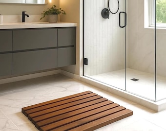 Vintage Wooden Bath Mat | Natural Teak Wood Shower Mat | Spring Home Decor