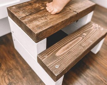 Vintage Wooden Step Stool –  Solid Wood Stool for Kitchen, Bathroom, or Bedroom