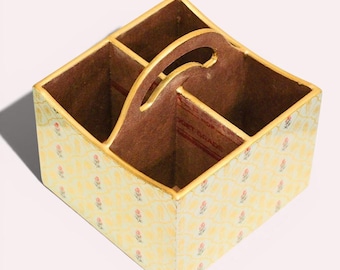 Wooden Cutlery Organizer with Handle, 4 Compartment Utensil Holder, Kitchen Storage Box