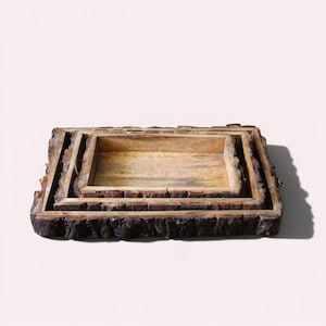 Wooden Serving Tray Set, Rustic Nesting Trays, Farmhouse Table Decor, Set of 3