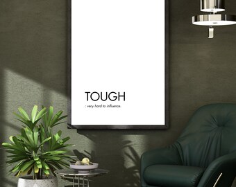 Minimalistische typografieprint: TOUGH, digitale download, A4