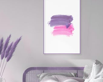 Aquarel penseelstreken, romantische muurdecoratie, digitale download (pdf)