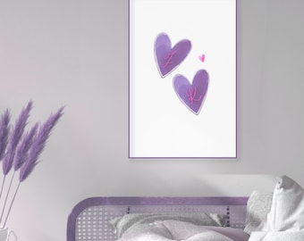 Initialen van een stel in verliefde hartjes, romantische muurdecoratie, digitale download (pdf)