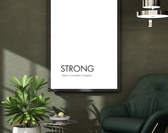 Minimalistische typografieprint: STRONG, digitale download, A4