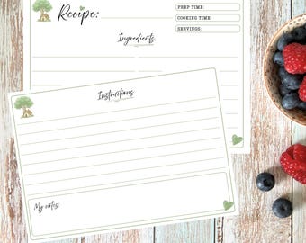 Receptenkaarten in cottage-stijl, printbaar, A5, A6, 4 x 6 inch