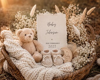 Neutral Baby Announcement Pregnancy Digital, Gender Neutral Social Media Baby Reveal Modern Announcement , Minimalist Baby Announcement