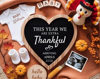 Thanksgiving Pregnancy Announcement Template  | Fall Digital Editable Canva Design | Autumn Gender Reveal Download | Turkey Baby Reveal