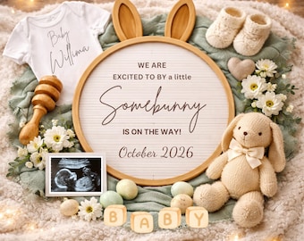 Easter Pregnancy Announcement: A Little Somebunny is on the way Social Media Canva Template (Digital)  Editable Spring Baby Announcement